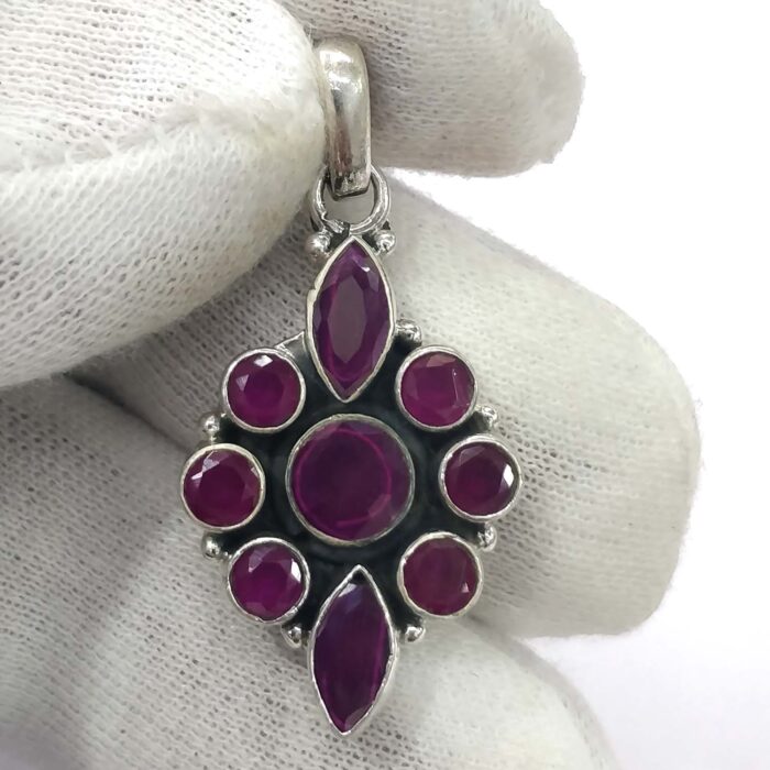 Oxidized 925 Sterling  Silver Stone Studded Pendant | Silver Pendant | Gift for Girl Friend | Red Stone Studded - Image 1