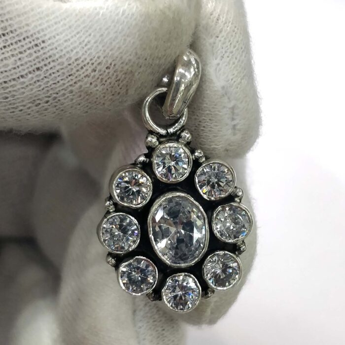 Oxidized 925 Sterling  Silver Stone Studded Pendant | Silver Pendant | Gift for Girl Friend | White Zircon  Stone Studded - Image 2