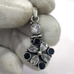 Oxidized 925 Sterling  Silver Stone Studded Pendant | Silver Pendant | Gift for Girl Friend | Blue & White Stone Studded - Image 2