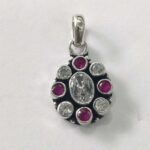 Oxidized 925 Sterling  Silver Stone Studded Pendant | Silver Pendant | Gift for Girl Friend | Red White Stone Studded - Image 2