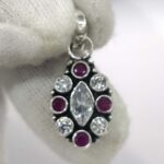 Oxidized 925 Sterling  Silver Stone Studded Pendant | Silver Pendant | Gift for Girl Friend | Red White Stone Studded - Image 2