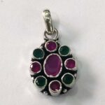 Oxidized 925 Sterling  Silver Stone Studded Pendant | Silver Pendant | Gift for Girl Friend | Red Green  Stone Studded - Image 2
