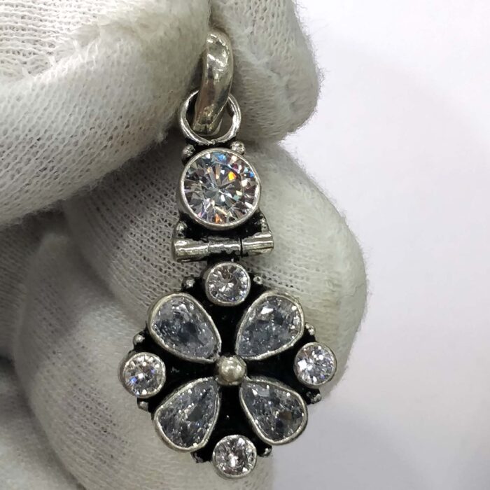 Oxidized 925 Sterling  Silver Stone Studded Pendant | Silver Pendant | Gift for Girl Friend | White Stone Studded (Copy) - Image 2