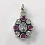 Oxidized 925 Sterling  Silver Stone Studded Pendant | Silver Pendant | Gift for Girl Friend | Red White Stone Studded