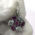 Oxidized 925 Sterling  Silver Stone Studded Pendant | Silver Pendant | Gift for Girl Friend | Red White  Stone Studded - Image 2