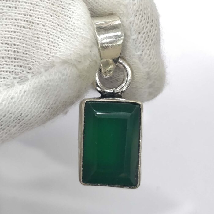 ps74 Oxidized 925 Sterling  Silver Green Onex Studded Pendant | Silver Pendant | Gift for Girl Friend | Green Onex  Stone Studded - Image 1