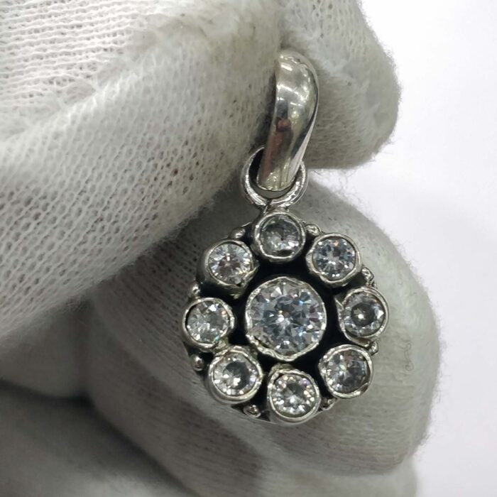Oxidized 925 Sterling  Silver Stone Studded Pendant | Silver Pendant | Gift for Girl Friend | White Stone Studded (Copy) - Image 2
