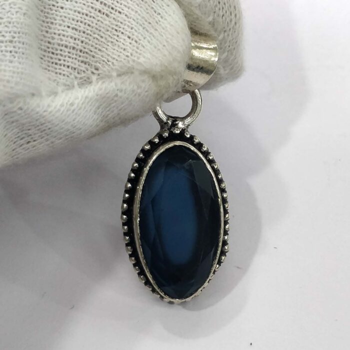 Oxidized 925 Sterling  Silver Blue Citrine Stone Studded Pendant | Silver Pendant | Gift for Girl Friend | Blue Citrine Studded - Image 2