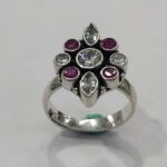 Oxidized 925 Sterling Silver Women Ring Adjustable | Silver Rings | Gift for Girl Friend | Red & White Zircon Stone Studded