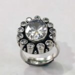 Oxidized 925 Sterling Silver Women Ring Adjustable | Silver Rings | Gift for Girl Friend | Stone Studded