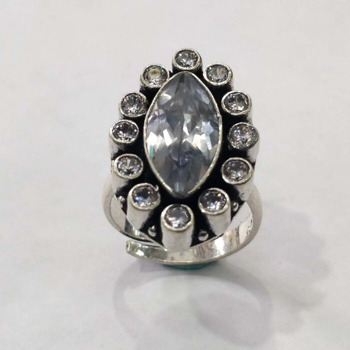 Oxidized 925 Sterling Silver Women Ring Adjustable | Silver Rings | Gift for Girl Friend | Stone Studded - Image 1
