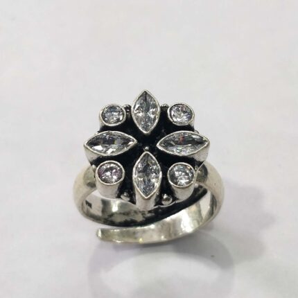 Oxidized 925 Sterling Silver Women Ring Adjustable | Silver Rings | Gift for Girl Friend | Stone Studded
