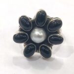 Oxidized 925 Sterling Silver Women Ring Adjustable | Silver Rings | Gift for Girl Friend | Pearl & Black Stone Studded - Image 2
