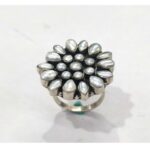 Oxidized 925 Sterling  Silver Women Ring Adjustable | Silver Rings | Gift for Wife | Pearl Studded - Image 2