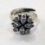 Oxidized 925 Sterling Silver Women Ring Adjustable | Silver Rings | Gift for Girl Friend | Stone Studded - Image 2
