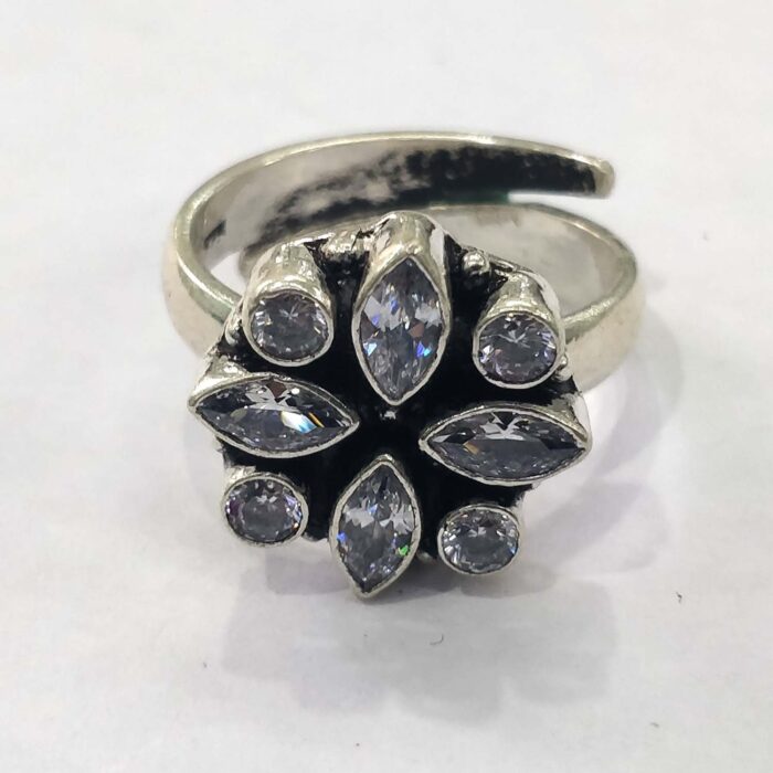 Oxidized 925 Sterling Silver Women Ring Adjustable | Silver Rings | Gift for Girl Friend | Stone Studded - Image 2