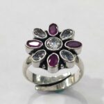 Oxidized 925 Sterling Silver Women Ring Adjustable | Silver Rings | Gift for Girl Friend | Red & White Stone Studded - Image 2