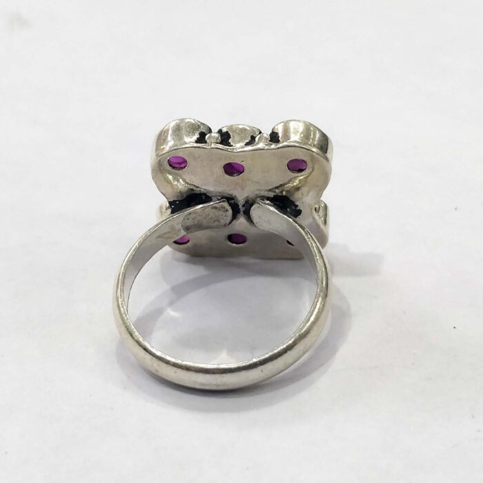 Oxidized 925 Sterling Silver Women Ring Adjustable | Silver Rings | Gift for Girl Friend | Red Stone Studded - Image 3