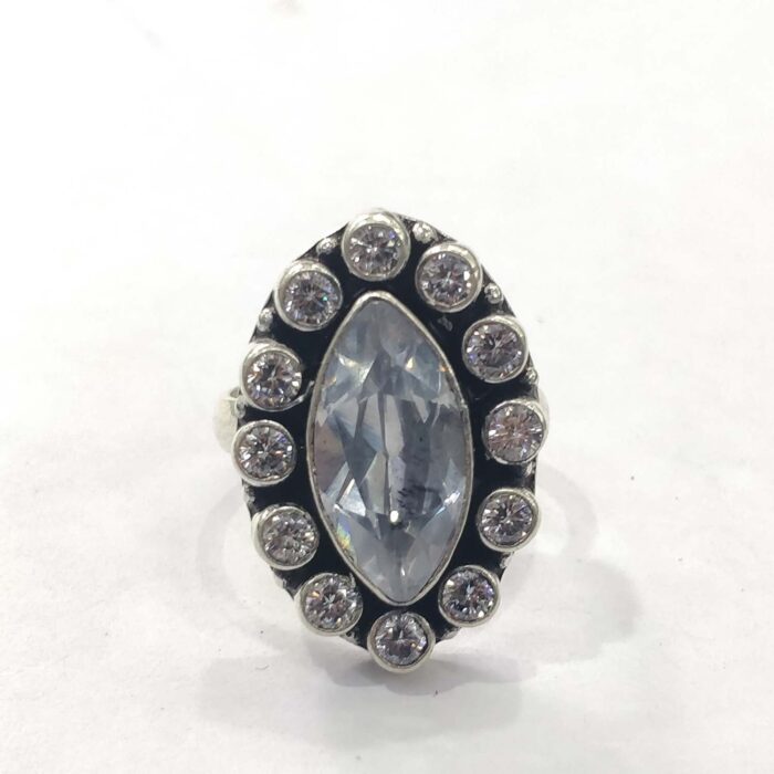 Oxidized 925 Sterling Silver Women Ring Adjustable | Silver Rings | Gift for Girl Friend | Stone Studded - Image 2