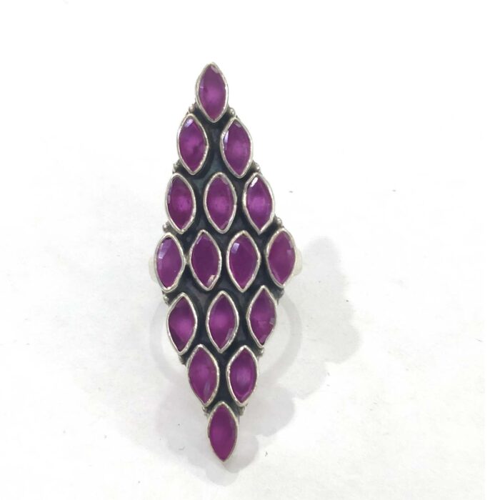 Oxidized 925 Sterling Silver Women Ring Adjustable | Silver Rings | Gift for Girl Friend | Red Stone Studded - Image 2