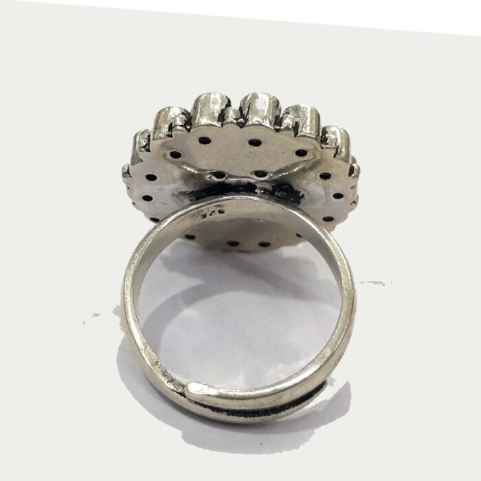 Oxidized 925 Sterling  Silver Women Ring Adjustable | Silver Rings | Gift for Girl Friend | Stone Studded - Image 3