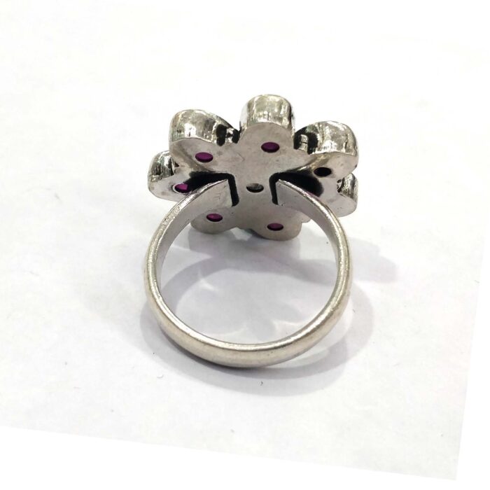 Oxidized 925 Sterling  Silver Women Ring Adjustable | Silver Rings | Gift for Girl Friend | Red & White Stone Studded - Image 3