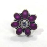 Oxidized 925 Sterling  Silver Women Ring Adjustable | Silver Rings | Gift for Girl Friend | Red & White Stone Studded - Image 2