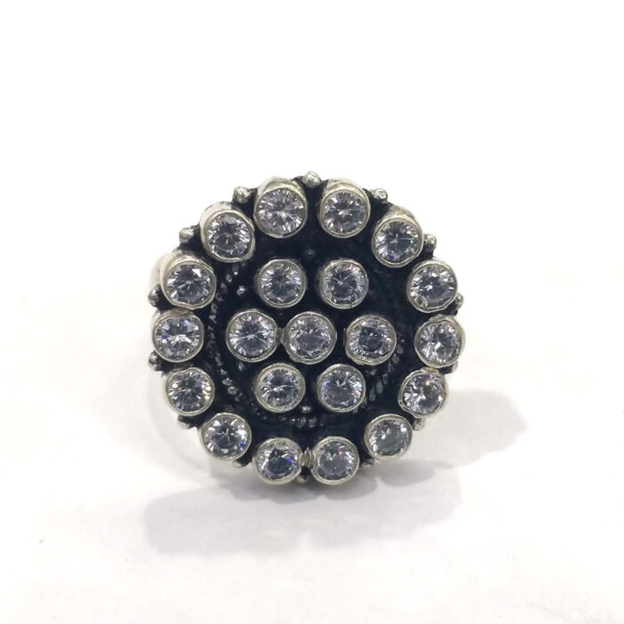 Oxidized 925 Sterling  Silver Women Ring Adjustable | Silver Rings | Gift for Girl Friend | Stone Studded - Image 2