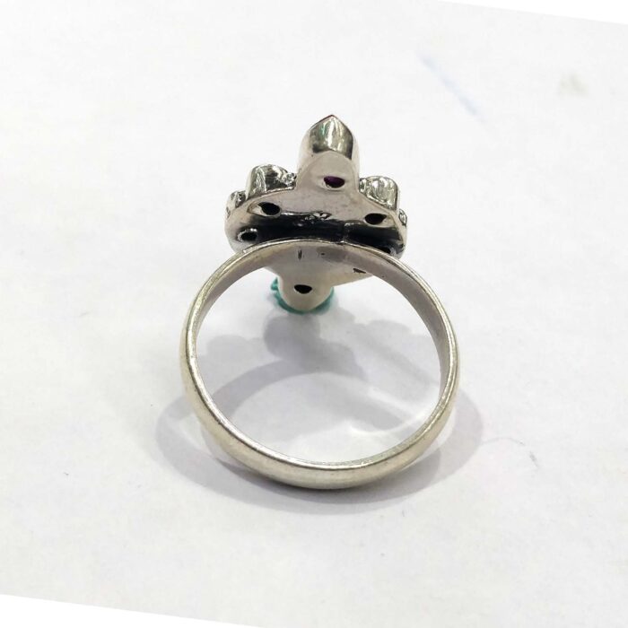 Oxidized 925 Sterling  Silver Women Ring Adjustable | Silver Rings | Gift for Girl Friend | Red & Green Stone Studded - Image 3