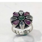 Oxidized 925 Sterling  Silver Women Ring Adjustable | Silver Rings | Gift for Girl Friend | Stone Studded