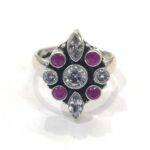 Oxidized 925 Sterling Silver Women Ring Adjustable | Silver Rings | Gift for Girl Friend | Red & White Zircon Stone Studded - Image 2