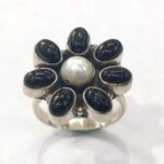 Oxidized 925 Sterling Silver Women Ring Adjustable | Silver Rings | Gift for Girl Friend | Pearl & Black Stone Studded
