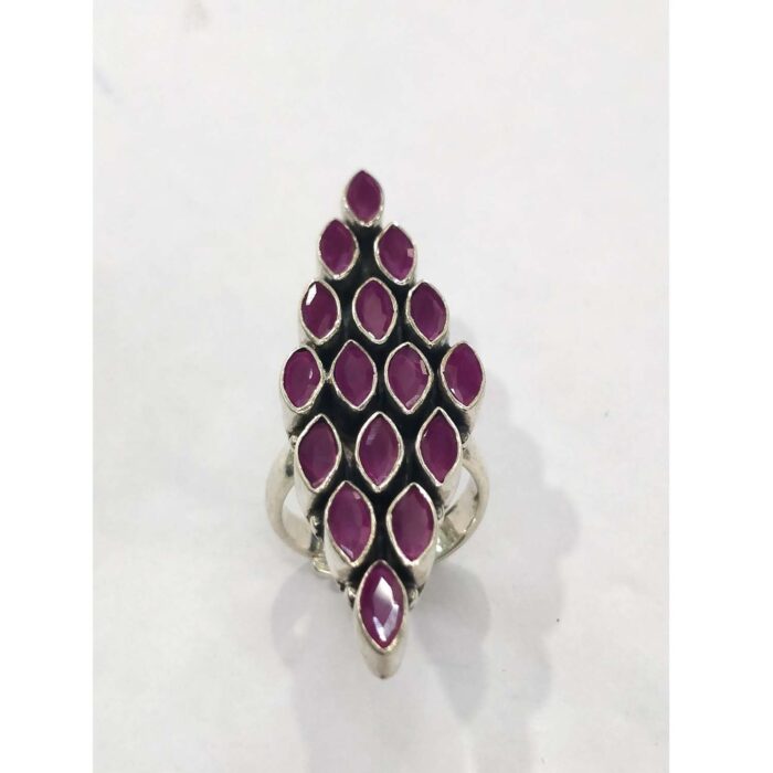 r66 Oxidized 925 Sterling Silver Women Ring Adjustable | Silver Rings | Gift for Girl Friend | Red Stone Studded - Image 1