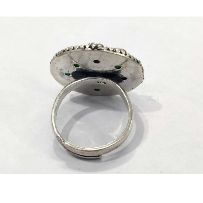 Oxidized 925 Sterling  Silver Women Ring Adjustable | Silver Rings | Gift for Girl Friend | Green & Red Stone Studded - Image 3