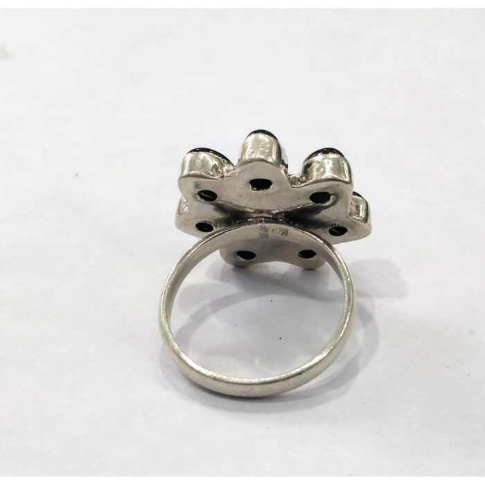 Oxidized 925 Sterling Silver Women Ring Adjustable | Silver Rings | Gift for Girl Friend | Pearl & Black Stone Studded - Image 3