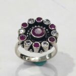 Oxidized 925 Sterling  Silver Women Ring Adjustable | Silver Rings | Gift for Girl Friend | Red & White Stone Studded