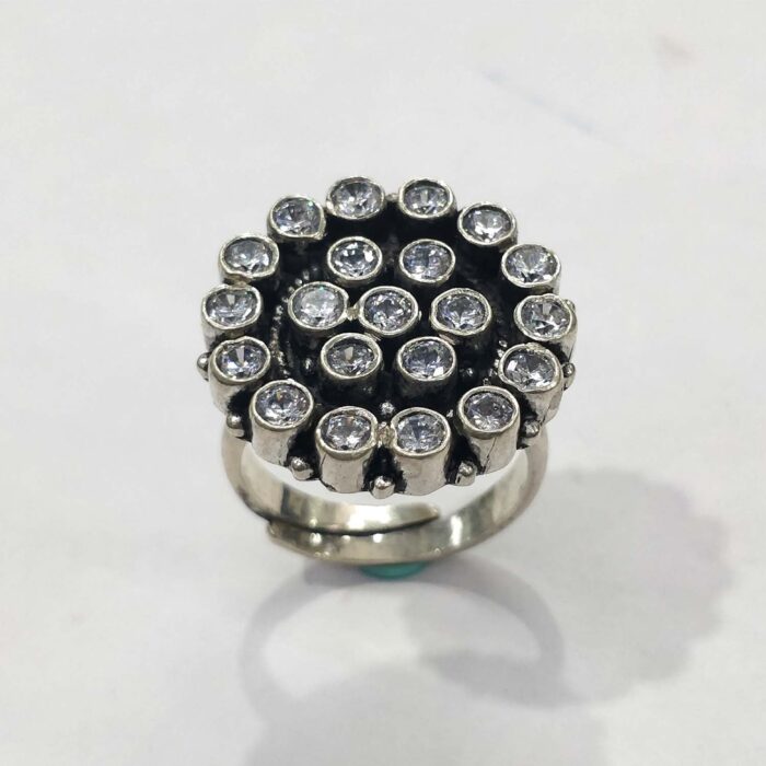 Oxidized 925 Sterling  Silver Women Ring Adjustable | Silver Rings | Gift for Girl Friend | Stone Studded - Image 1