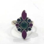 Oxidized 925 Sterling  Silver Women Ring Adjustable | Silver Rings | Gift for Girl Friend | Red & Green Stone Studded