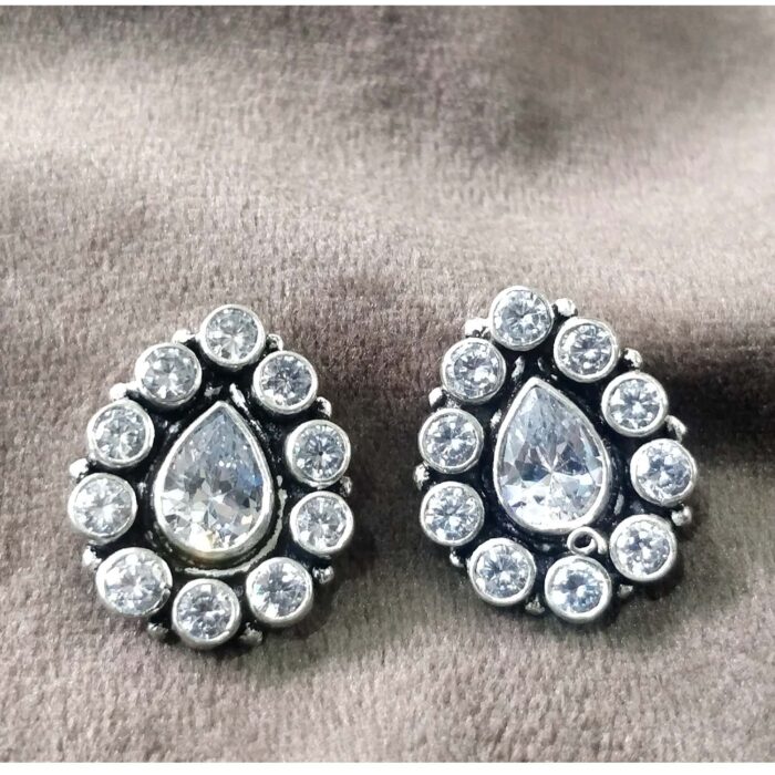 925 Silver Beautiful White Cut Stone Earrings | Silver Earrings | Best for Girls - Image 1