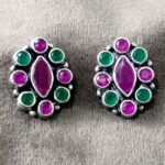 925 Silver Beautiful Red Green Cut Stone Earrings | Silver Earrings | Best for Girls
