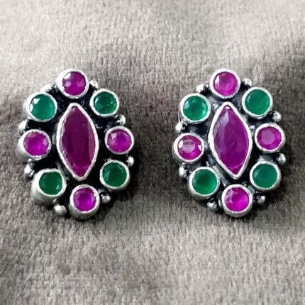 925 Silver Beautiful Red Green Cut Stone Earrings | Silver Earrings | Best for Girls