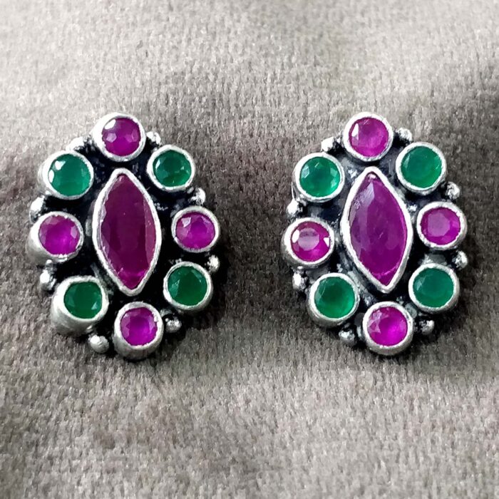 925 Silver Beautiful Red Green Cut Stone Earrings | Silver Earrings | Best for Girls - Image 1