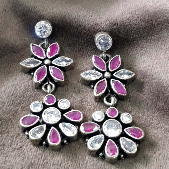 925 Silver Beautiful Cut Stones Hangings Earrings | Silver Earrings | Best for Girls | Hangings in Silver - Image 1