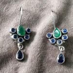 925 Silver Beautiful Hook Green Blue Cut Stone Earrings | Silver Earrings | Best for Girls | Hangings in Silver