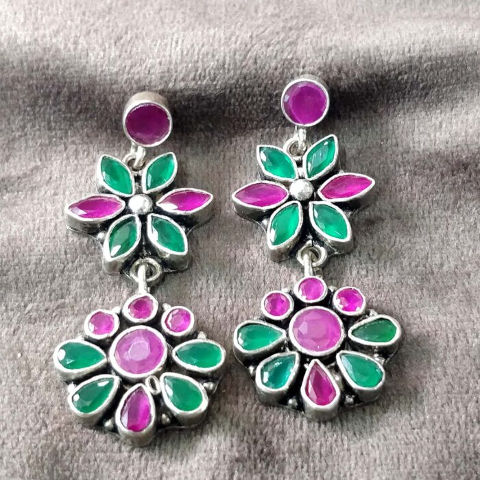 se16 925 Silver Beautiful Cut Stones Hangings Earrings | Silver Earrings | Best for Girls | Hangings in Silver - Image 1