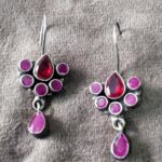 925 Silver Beautiful Hook Red Cut Stone Earrings | Silver Earrings | Best for Girls | Hangings in Silver