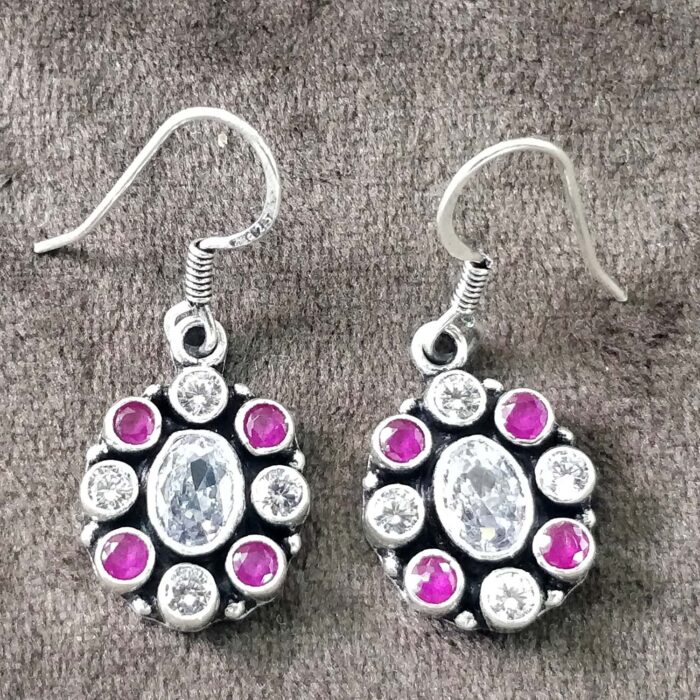 925 Silver Beautiful Hook Cut Stone Earrings | Silver Earrings | Best for Girls | Hangings in Silver - Image 1