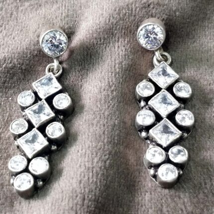 925 Silver Beautiful White Cut Stone Earrings | Silver Earrings | Best for Girls | Hangings in Silver