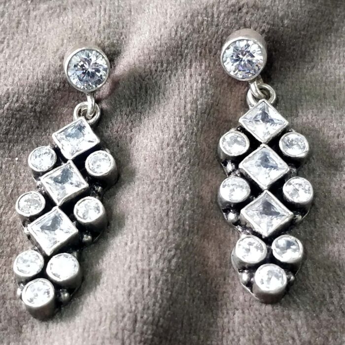 925 Silver Beautiful White Cut Stone Earrings | Silver Earrings | Best for Girls | Hangings in Silver - Image 1