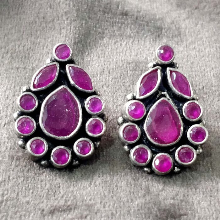 925 Silver Beautiful Red Cut Stone Earrings | Silver Earrings | Best for Girls - Image 1